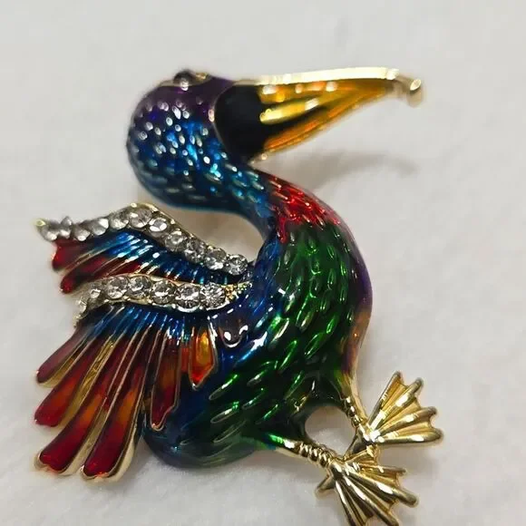 Colorful Bird Brooch with Gold Accents - Picture 1 of 7